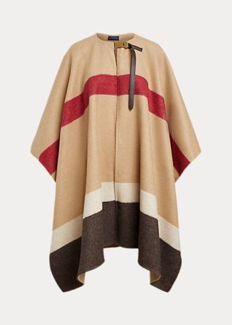 Jaqueta poncho dupla face listrada Ralph Lauren Polo ID marrom feminina