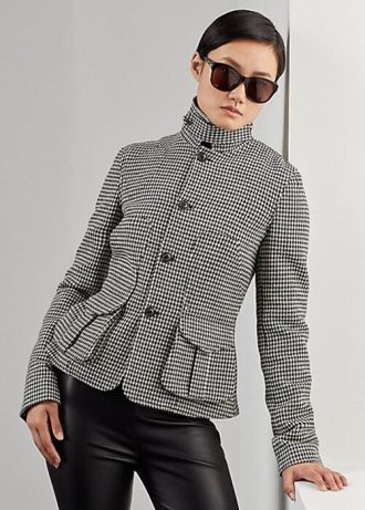 Jaqueta Ralph Lauren Cartwright Houndstooth de lã mista preta/creme feminina