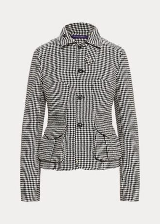 Jaqueta Ralph Lauren Cartwright Houndstooth de lã mista preta/creme feminina