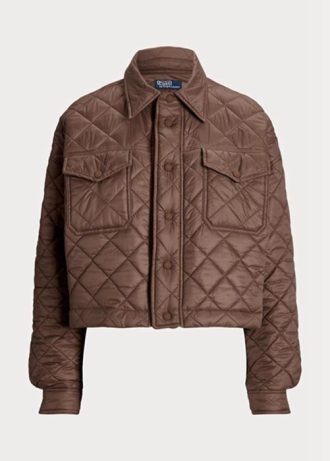 Jaquetas acolchoadas curtas repelentes de água Ralph Lauren marrom para mulheres
