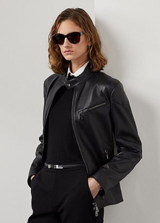 Jaquetas biker de pele de cordeiro Ralph Lauren Keven pretas femininas