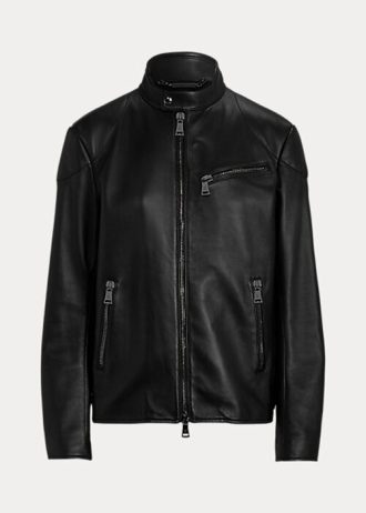 Jaquetas biker de pele de cordeiro Ralph Lauren Keven pretas femininas
