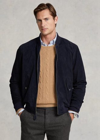 Jaquetas bomber de camurça Ralph Lauren masculinas azul-marinho