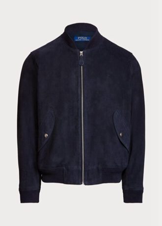 Jaquetas bomber de camurça Ralph Lauren masculinas azul-marinho