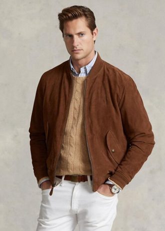 Jaquetas bomber de camurça Ralph Lauren masculinas marrons