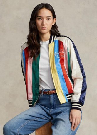 Jaquetas bomber de cetim listradas multicoloridas Ralph Lauren para mulheres