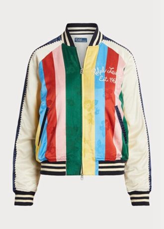 Jaquetas bomber de cetim listradas multicoloridas Ralph Lauren para mulheres