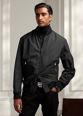 Jaquetas bomber pretas masculinas Ralph Lauren Drayton de algodão misto
