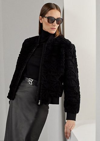Jaquetas bomber pretas Ralph Lauren Raygan Shearling para mulheres