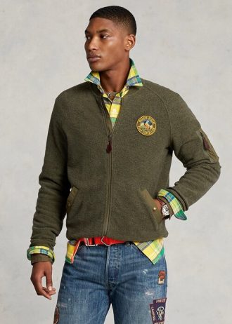 Jaquetas bomber Ralph Lauren masculinas de lã escovada verde