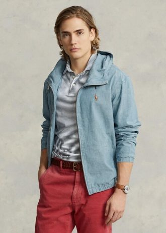 Jaquetas com capuz Ralph Lauren Indigo Chambray masculinas azuis