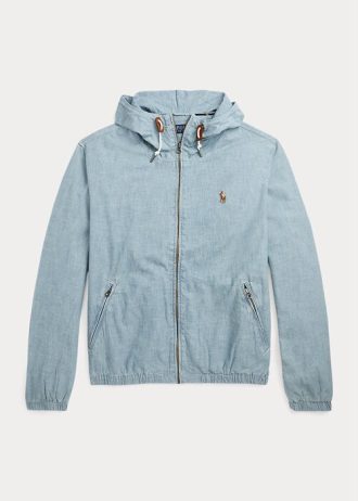 Jaquetas com capuz Ralph Lauren Indigo Chambray masculinas azuis