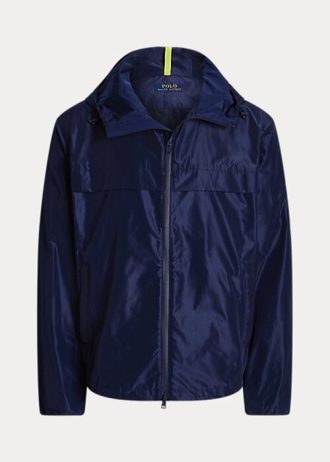 Jaquetas com capuz repelentes de água Ralph Lauren masculinas azul-marinho