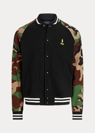 Jaquetas de beisebol Ralph Lauren masculinas multicoloridas com manga camuflada e fleece