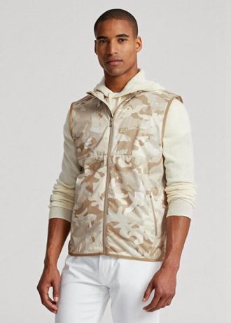 Jaquetas de colete Ralph Lauren GolfGolf camufladas bege masculinas, repelentes à água e dobráveis