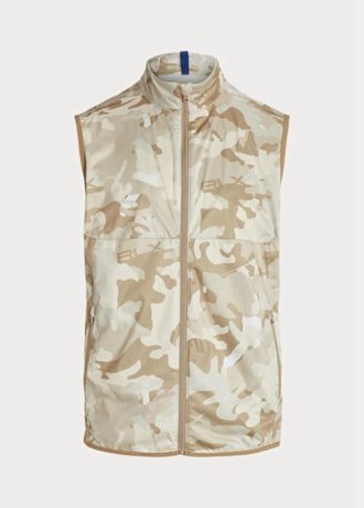 Jaquetas de colete Ralph Lauren GolfGolf camufladas bege masculinas, repelentes à água e dobráveis