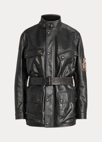 Jaquetas de couro de bezerro Ralph Lauren Cadena Moto pretas femininas