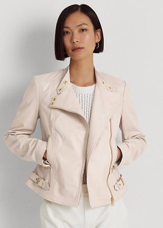 Jaquetas de couro de cordeiro Ralph Lauren rosa para mulheres