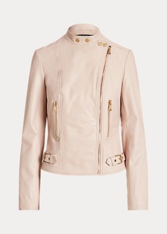 Jaquetas de couro de cordeiro Ralph Lauren rosa para mulheres