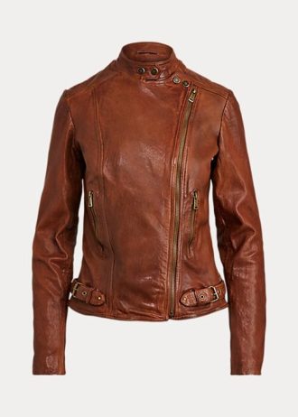 Jaquetas de couro Ralph Lauren Moto marrom escuro para mulheres