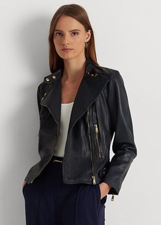 Jaquetas de couro Ralph Lauren Motocicleta Azul Marinho Femininas