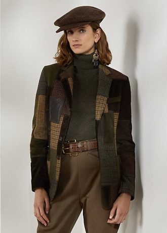 Jaquetas de tweed Ralph Lauren Hailey Patchwork Marrom/Oliva Femininas