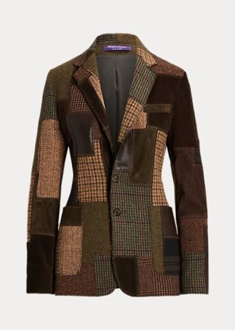Jaquetas de tweed Ralph Lauren Hailey Patchwork Marrom/Oliva Femininas