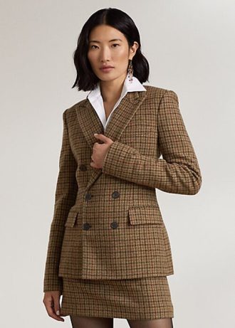 Jaquetas de tweed xadrez Ralph Lauren Donaldson marrom para mulheres