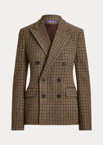 Jaquetas de tweed xadrez Ralph Lauren Donaldson marrom para mulheres