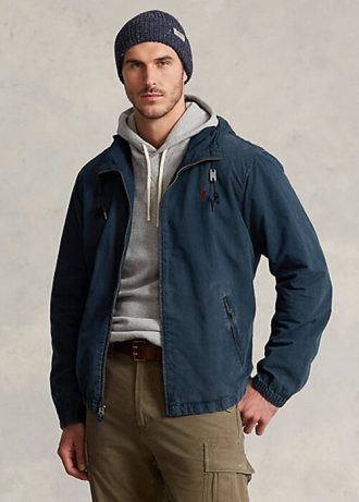 Jaquetas jeans com capuz Ralph Lauren masculinas azul-marinho