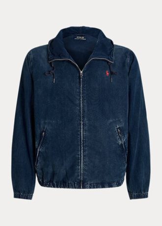 Jaquetas jeans com capuz Ralph Lauren masculinas azul-marinho