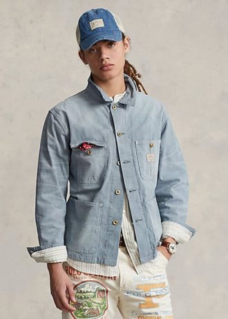 Jaquetas jeans Ralph Lauren Micro-Check Indigo masculinas azuis