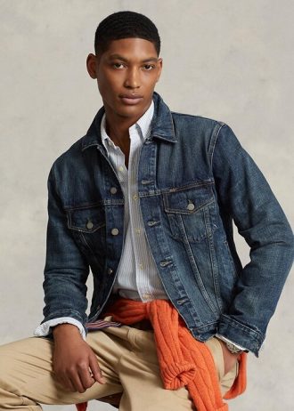 Jaquetas jeans Ralph Lauren Trucker masculinas azuis