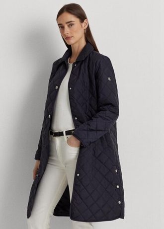 Jaquetas longas acolchoadas femininas Ralph Lauren azul marinho