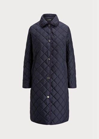 Jaquetas longas acolchoadas femininas Ralph Lauren azul marinho