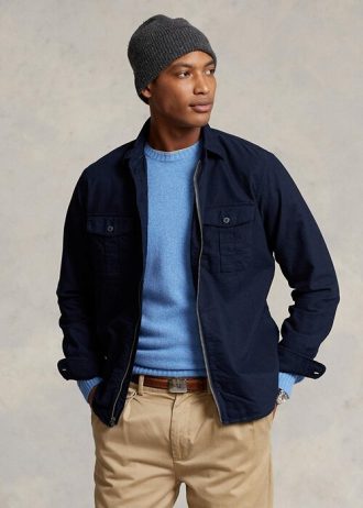 Jaquetas Oxford Overshirt Ralph Lauren Masculinas Azul Marinho Tingidas