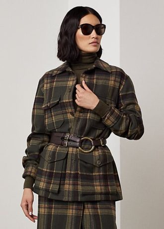 Jaquetas Ralph Lauren Andrya Plaid Femininas Verde Oliva