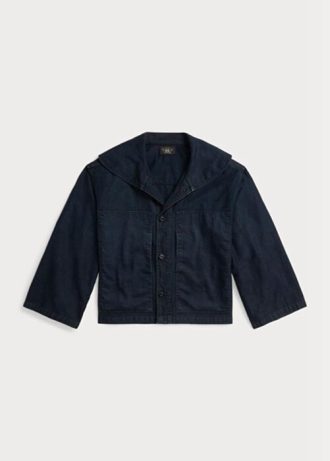 Jaquetas Ralph Lauren Cropped Indigo Algodão-Linho Femininas Azul Marinho