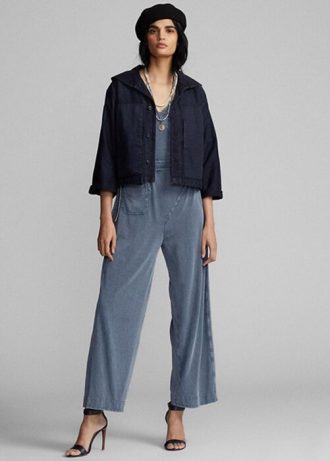 Jaquetas Ralph Lauren Cropped Indigo Algodão-Linho Femininas Azul Marinho