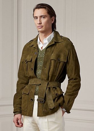 Jaquetas Ralph Lauren de camurça com cinto masculinas verde-oliva