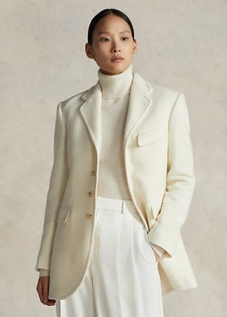 Jaquetas Ralph Lauren de lã mista em espinha de peixe femininas creme