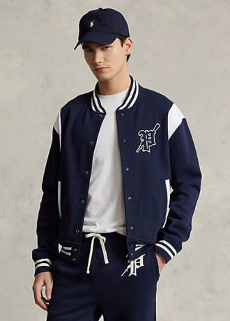 Jaquetas Ralph Lauren Fleece Letterman Masculinas Azul Marinho/Branco