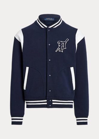 Jaquetas Ralph Lauren Fleece Letterman Masculinas Azul Marinho/Branco