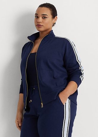 Jaquetas Ralph Lauren French Terry com zíper completo para mulheres da Marinha