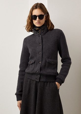 Jaquetas Ralph Lauren Glen Plaid Cashmere Cinza Escuro Femininas