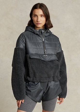 Jaquetas Ralph Lauren híbridas de pelo alto e ripstop cinza escuro para mulheres