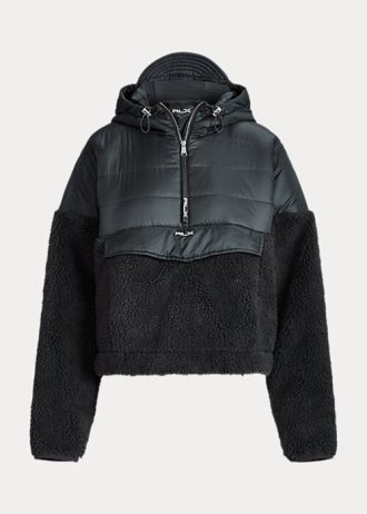 Jaquetas Ralph Lauren híbridas de pelo alto e ripstop cinza escuro para mulheres