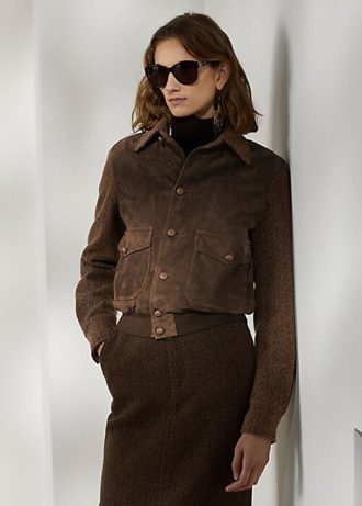 Jaquetas Ralph Lauren Hugh Lamb-Suede e Herringbone Marrons Femininas