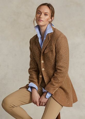 Jaquetas Ralph Lauren Marrom Femininas com Lantejoulas e Espinha de Peixe