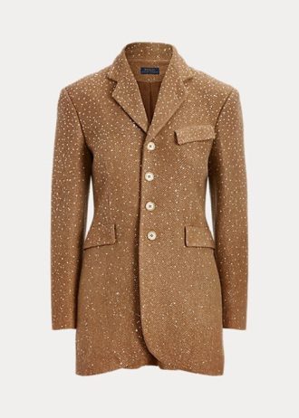 Jaquetas Ralph Lauren Marrom Femininas com Lantejoulas e Espinha de Peixe